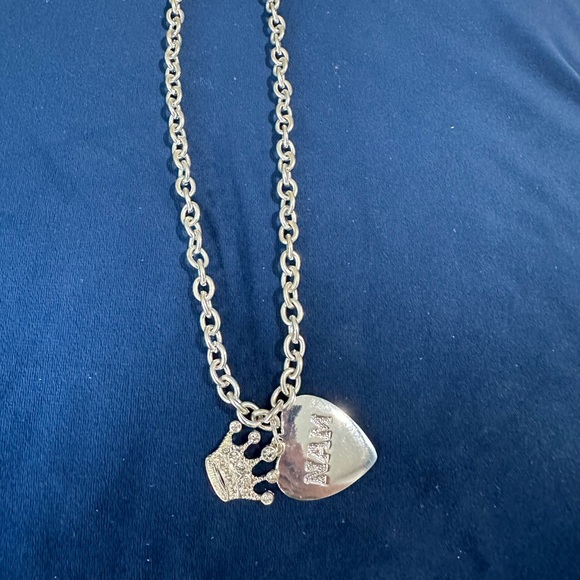 NAM Pageant Necklace. Silver tone heart and rhinestone crown charms - Picture 5 of 8